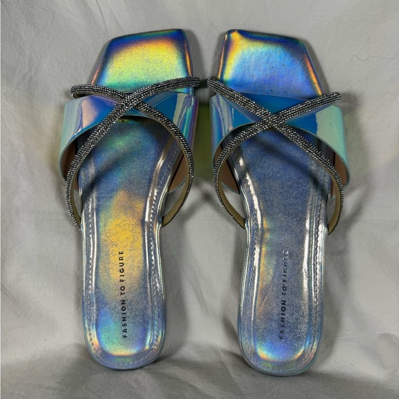 Fashion To Figure Sylvie Silver Holographic Iridescent Rhinestone Sandals 7 - Picture 9 of 16